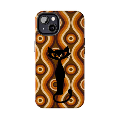 Retro Phone Case, Groovy Brown, Atomic Kitsch Cat Tough Smart Phone Cases Phone Case