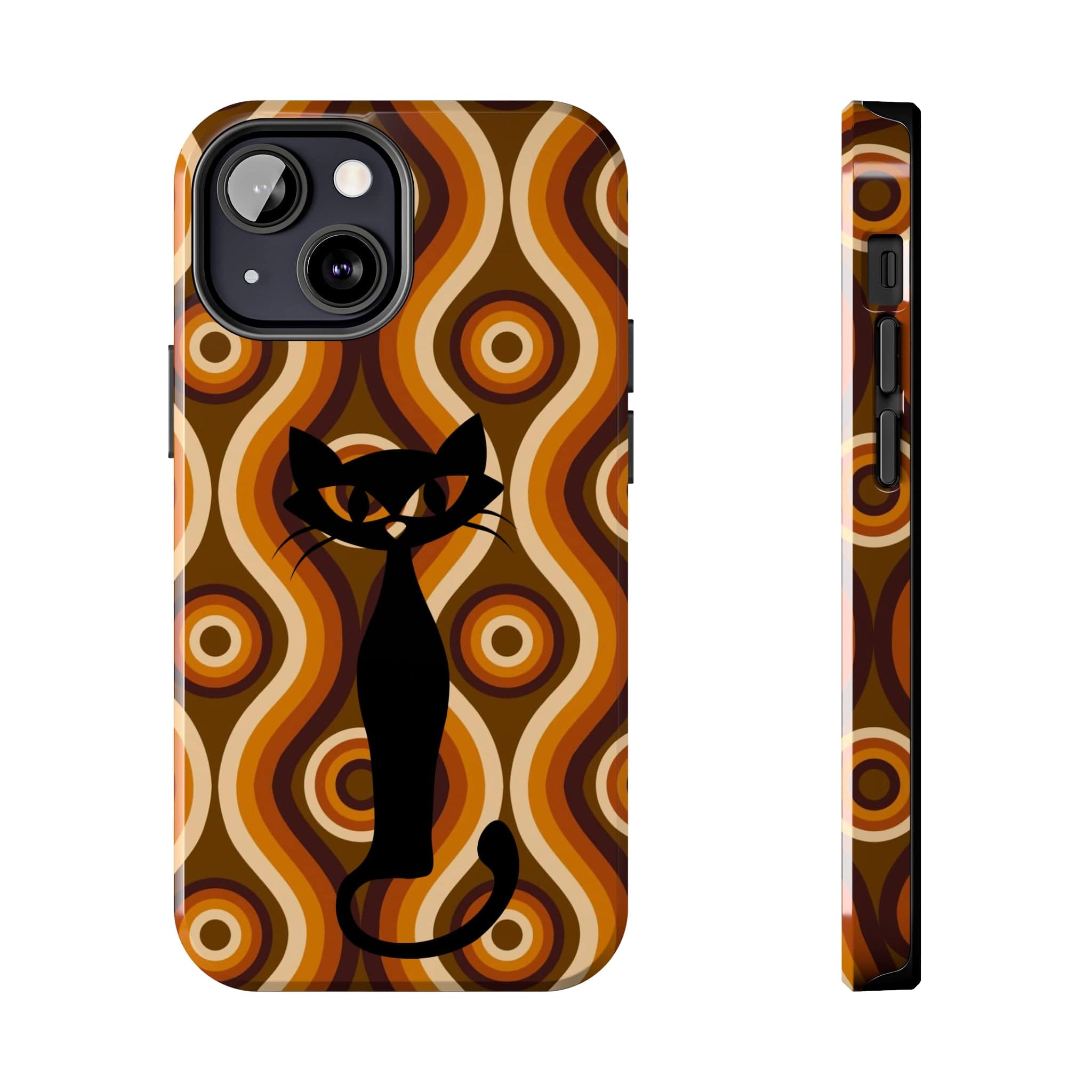 Retro Phone Case, Groovy Brown, Atomic Kitsch Cat Tough Smart Phone Cases Phone Case