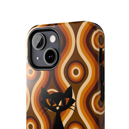 Retro Phone Case, Groovy Brown, Atomic Kitsch Cat Tough Smart Phone Cases Phone Case