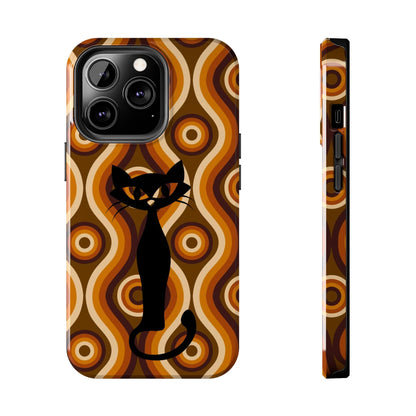 Retro Phone Case, Groovy Brown, Atomic Kitsch Cat Tough Smart Phone Cases Phone Case