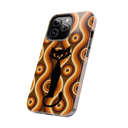 Retro Phone Case, Groovy Brown, Atomic Kitsch Cat Tough Smart Phone Cases Phone Case