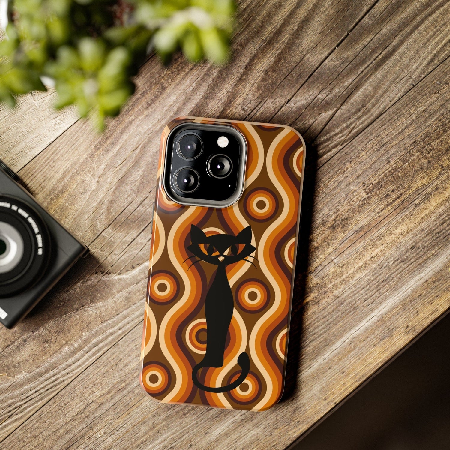 Retro Phone Case, Groovy Brown, Atomic Kitsch Cat Tough Smart Phone Cases Phone Case