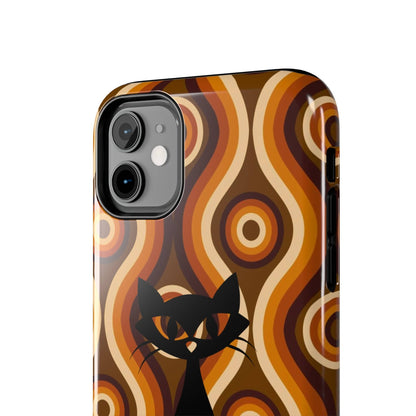 Retro Phone Case, Groovy Brown, Atomic Kitsch Cat Tough Smart Phone Cases Phone Case