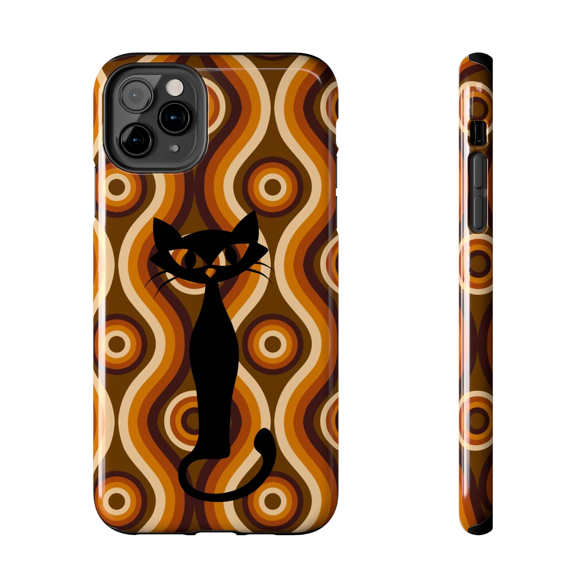 Retro Phone Case, Groovy Brown, Atomic Kitsch Cat Tough Smart Phone Cases Phone Case