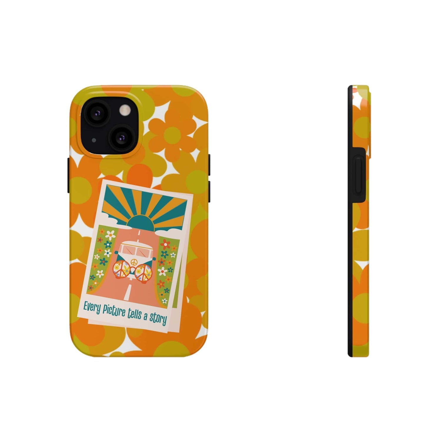 Retro Phone Case, Orange Flower Power, Polariod Picture, Mod Smart Phone Tough Phone Cases Phone Case