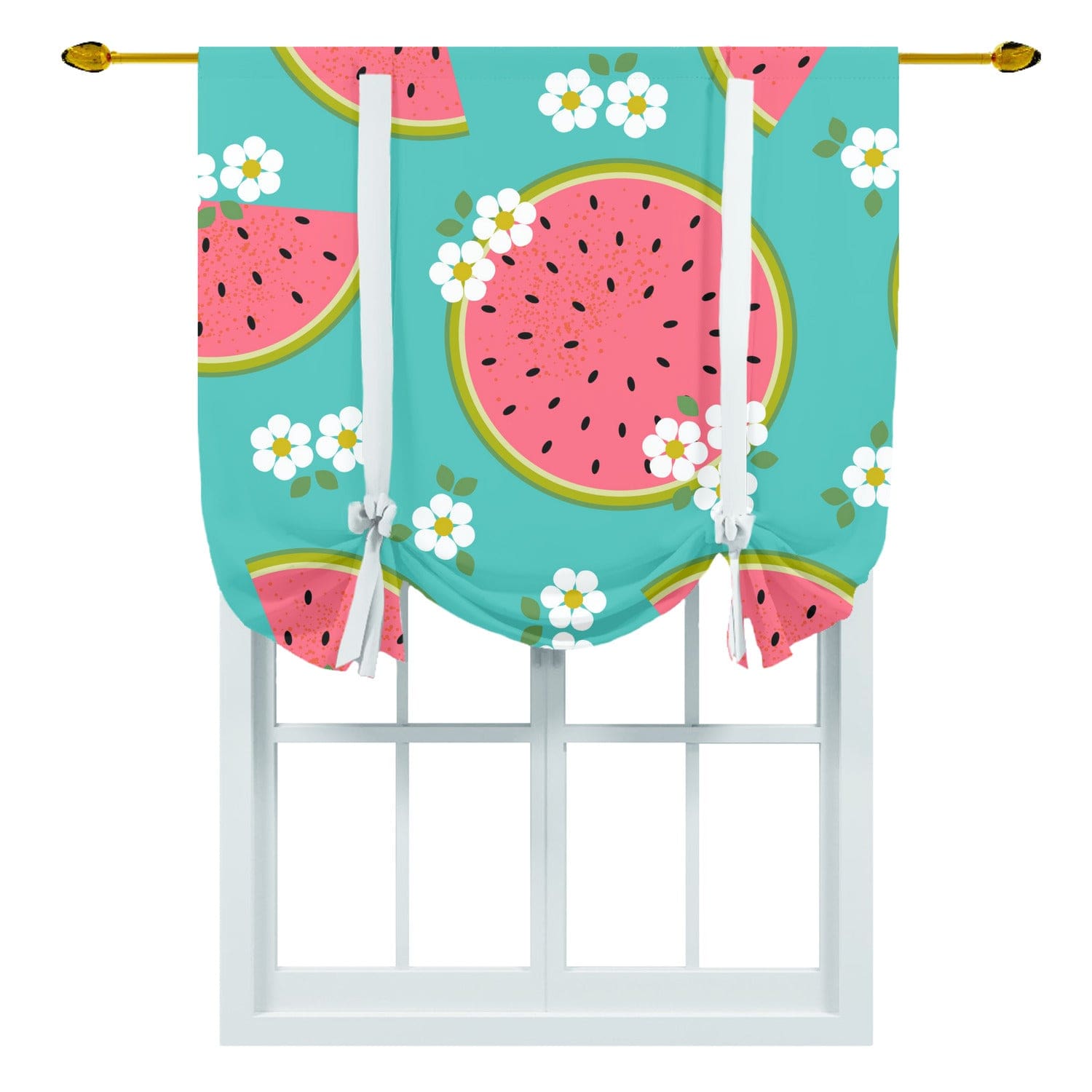 Retro Vintage Watermelon, Teal, Mod Daisy Tie Up curtain Curtains