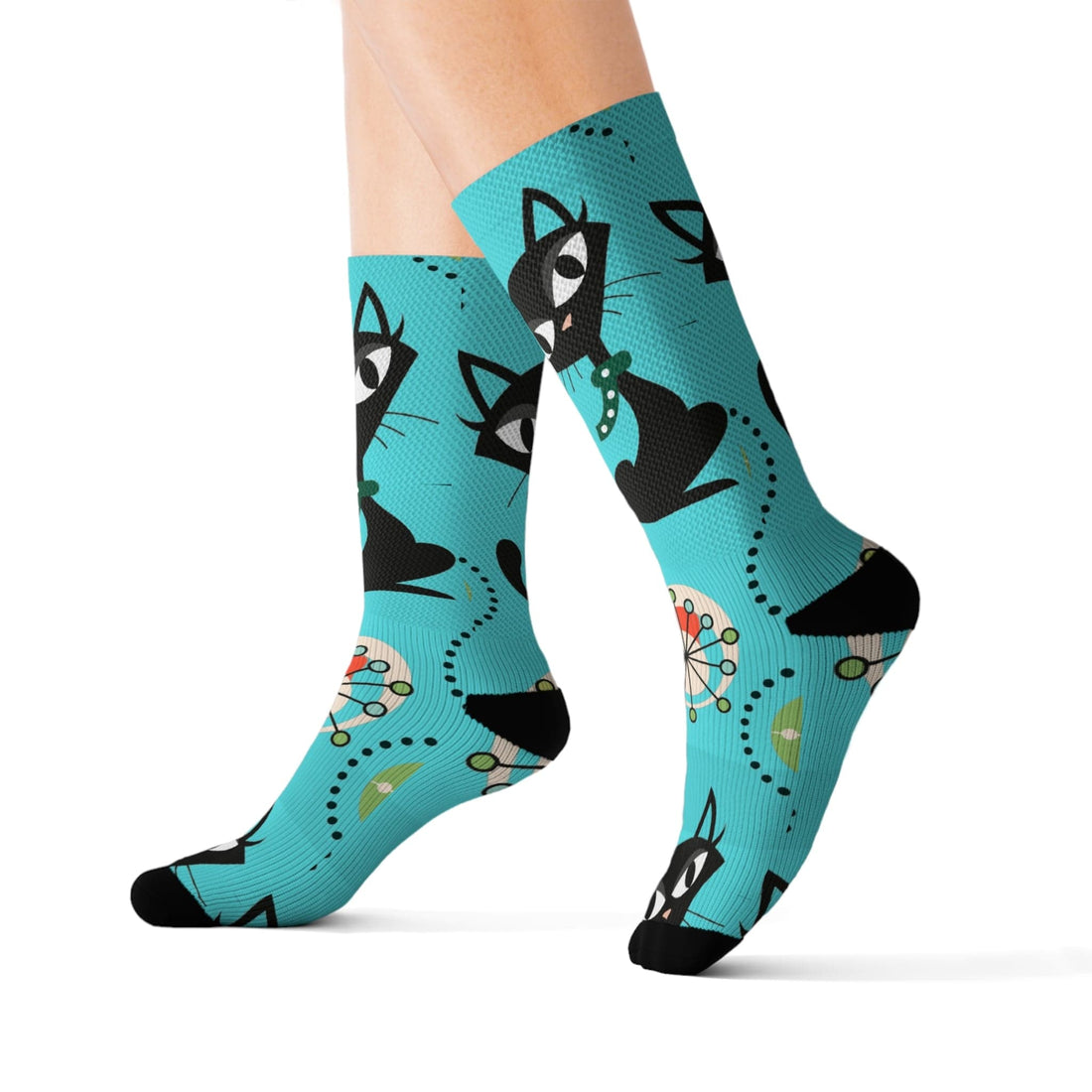 Atomic Cat, Aqua Blue, Retro Crazy Socks All Over Prints S