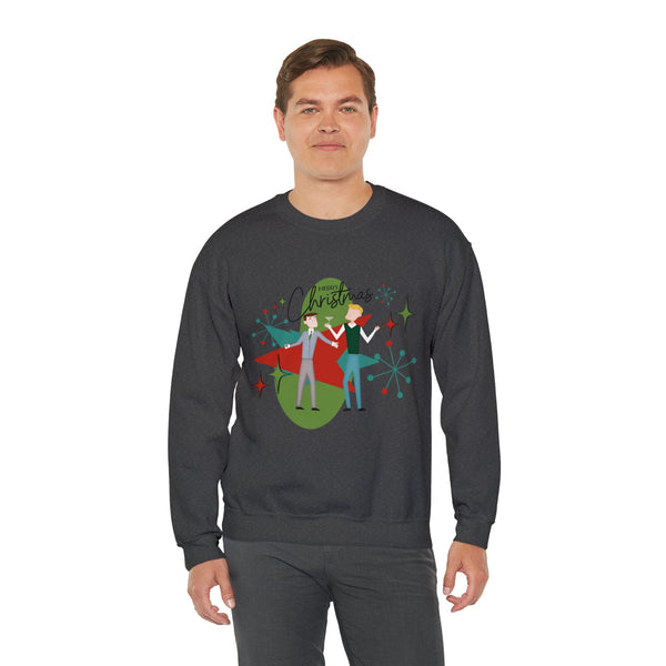 Mid Century Modern Men Couples Sweatshirt, Gay Couple, Retro Holiday Heavy Blend™ Crewneck Sweatshirt