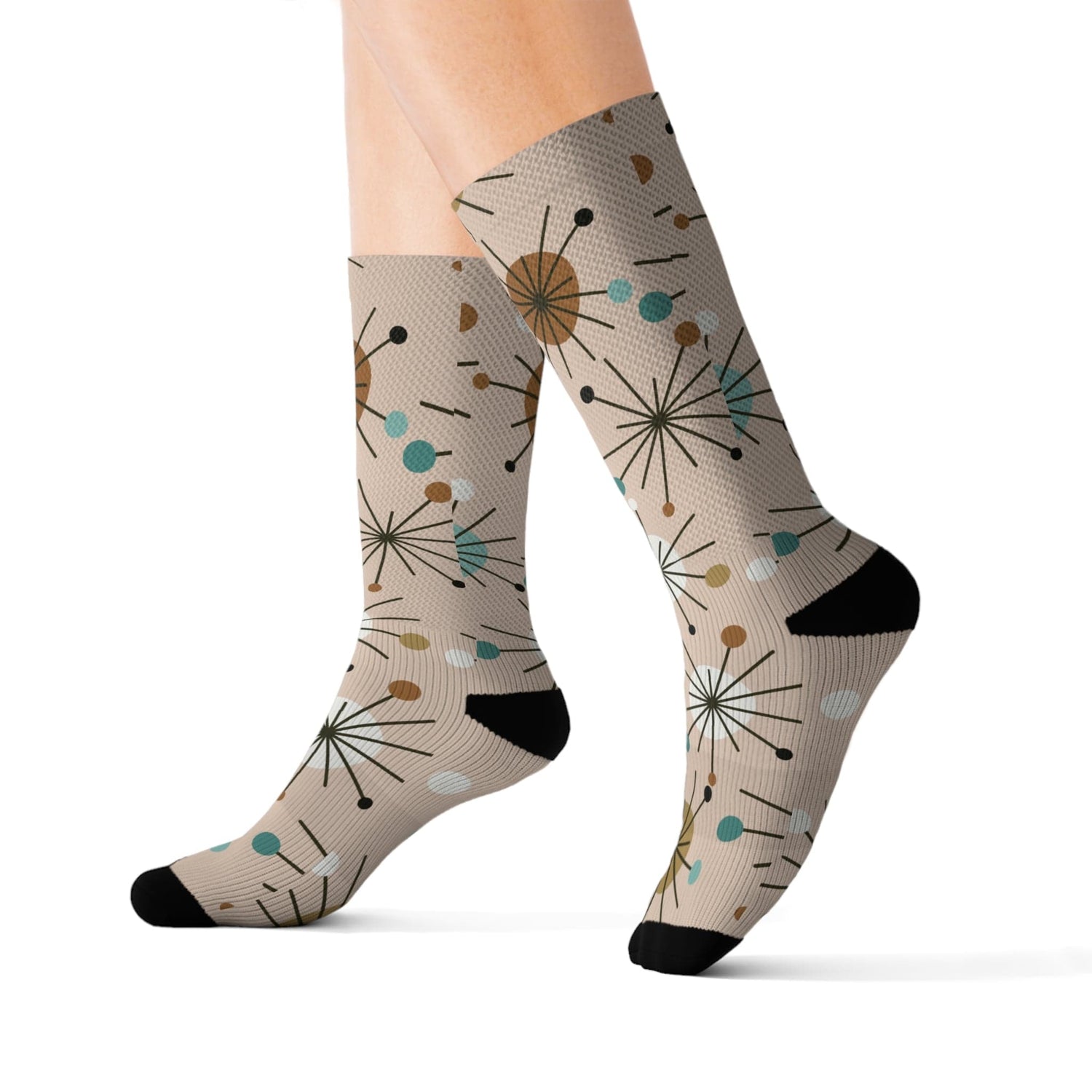 Mid Mod Crazy Retro Socks, Beige Starbust Sock Gifts All Over Prints S