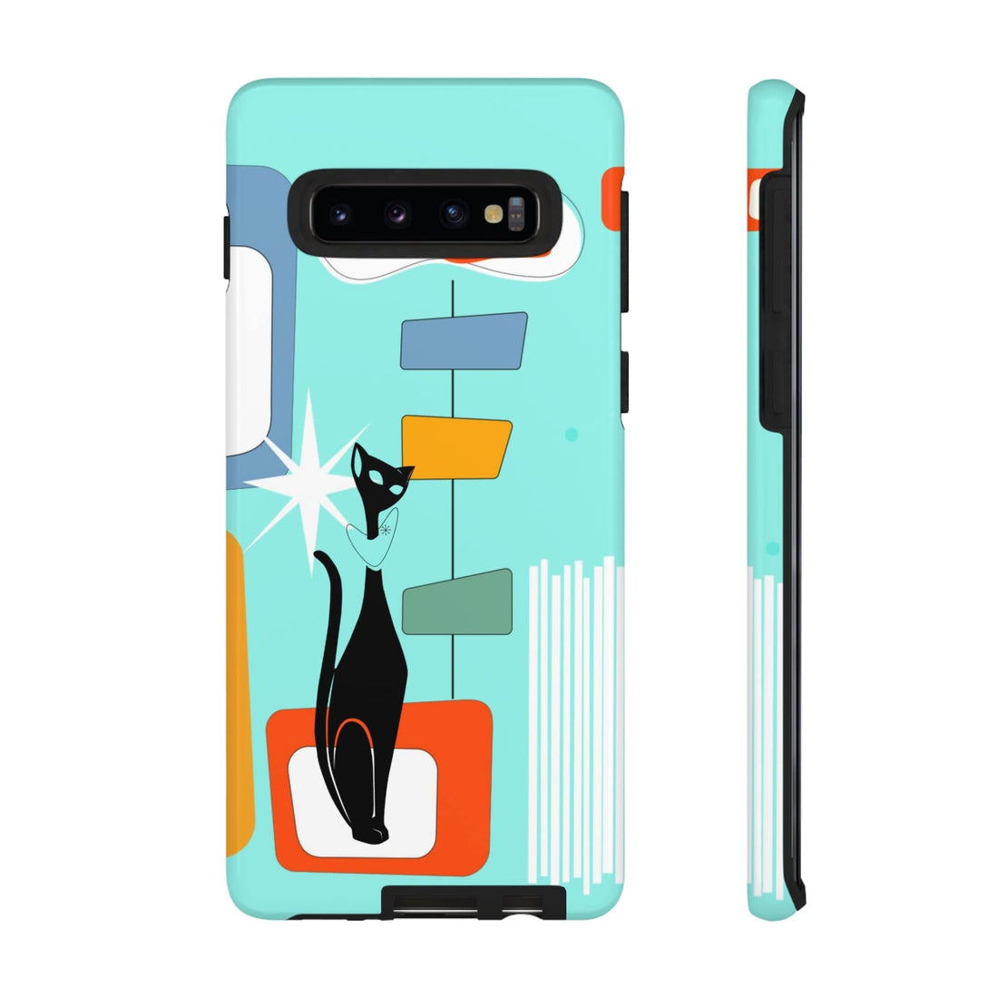 Atomic Cat, Mid Mod Aqua Blue, Geometric, Samsung, Google Pixel, Tough Cases Phone Case Samsung Galaxy S10 / Glossy