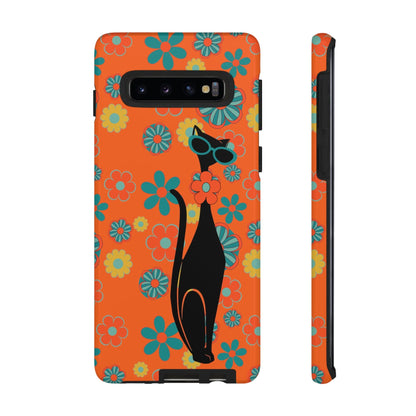 Flower Power, Retro Groovy Atomic Cat, Hipster Style Orange Samsung Galaxy and Google Pixel Tough Cases Phone Case Samsung Galaxy S10 / Glossy