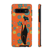 Flower Power, Retro Groovy Atomic Cat, Hipster Style Orange Samsung Galaxy and Google Pixel Tough Cases Phone Case Samsung Galaxy S10 / Glossy Mid Century Modern Gal