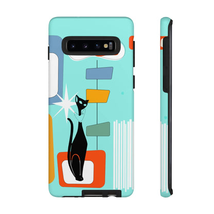Atomic Cat, Mid Mod Aqua Blue, Geometric, Samsung, Google Pixel, Tough Cases Phone Case Samsung Galaxy S10 / Matte