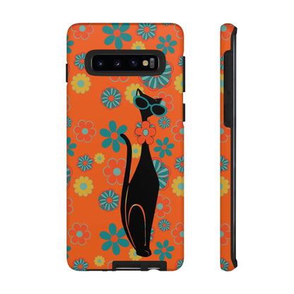 Flower Power, Retro Groovy Atomic Cat, Hipster Style Orange Samsung Galaxy and Google Pixel Tough Cases Phone Case Samsung Galaxy S10 / Matte