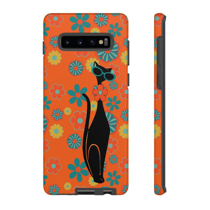 Flower Power, Retro Groovy Atomic Cat, Hipster Style Orange Samsung Galaxy and Google Pixel Tough Cases Phone Case Samsung Galaxy S10 Plus / Glossy