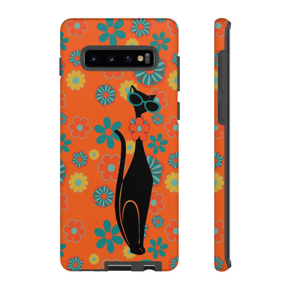 Flower Power, Retro Groovy Atomic Cat, Hipster Style Orange Samsung Galaxy and Google Pixel Tough Cases Phone Case Samsung Galaxy S10 Plus / Matte