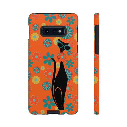 Flower Power, Retro Groovy Atomic Cat, Hipster Style Orange Samsung Galaxy and Google Pixel Tough Cases Phone Case Samsung Galaxy S10E / Glossy