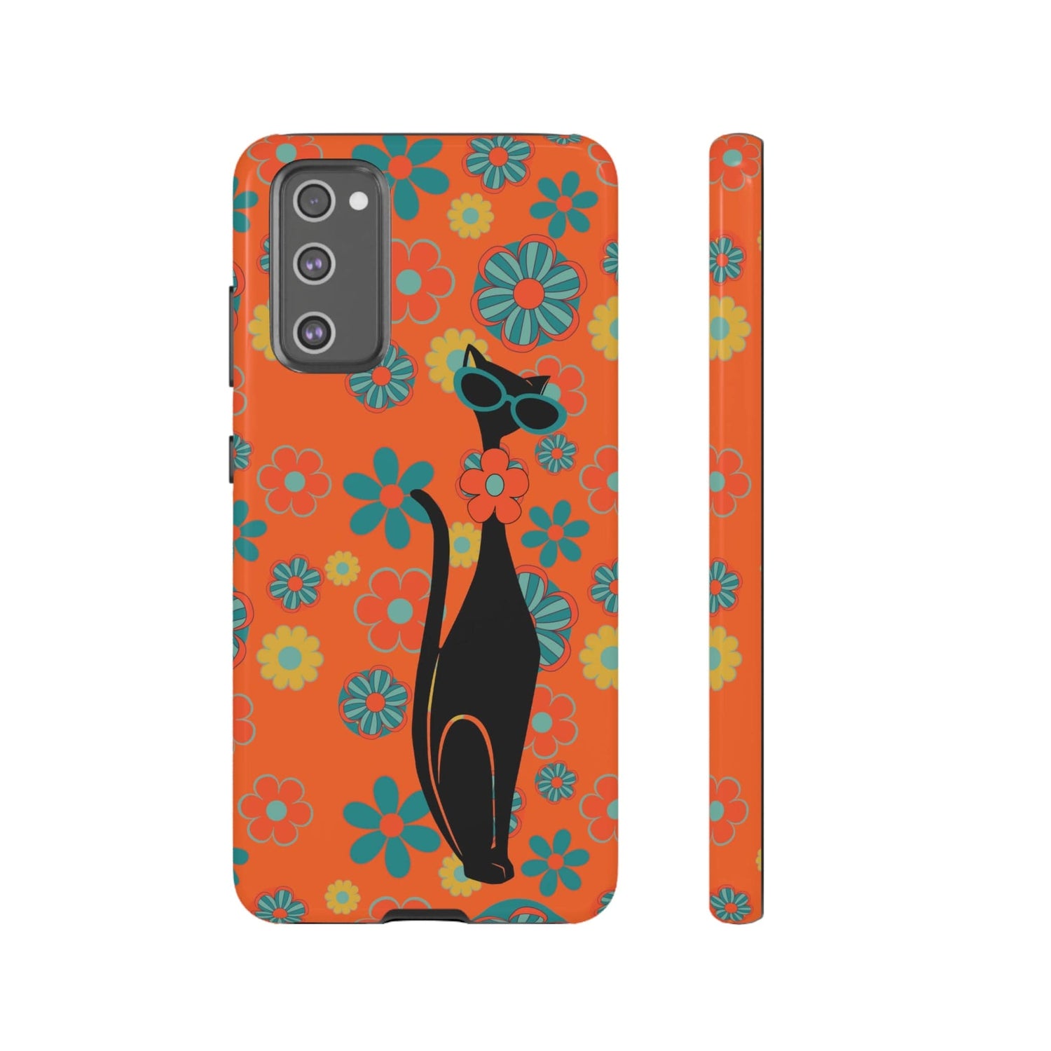 Flower Power, Retro Groovy Atomic Cat, Hipster Style Orange Samsung Galaxy and Google Pixel Tough Cases Phone Case Samsung Galaxy S20 FE / Glossy