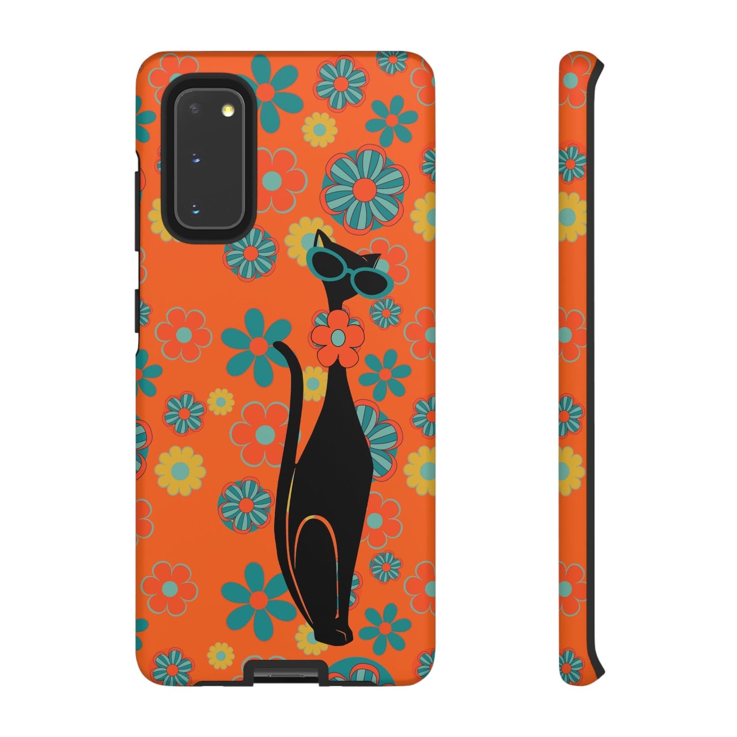 Flower Power, Retro Groovy Atomic Cat, Hipster Style Orange Samsung Galaxy and Google Pixel Tough Cases Phone Case Samsung Galaxy S20 / Matte