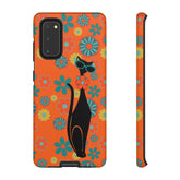 Flower Power, Retro Groovy Atomic Cat, Hipster Style Orange Samsung Galaxy and Google Pixel Tough Cases Phone Case Samsung Galaxy S20 / Matte Mid Century Modern Gal