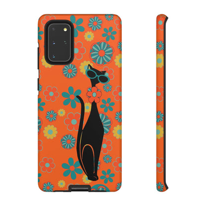 Flower Power, Retro Groovy Atomic Cat, Hipster Style Orange Samsung Galaxy and Google Pixel Tough Cases Phone Case Samsung Galaxy S20+ / Matte