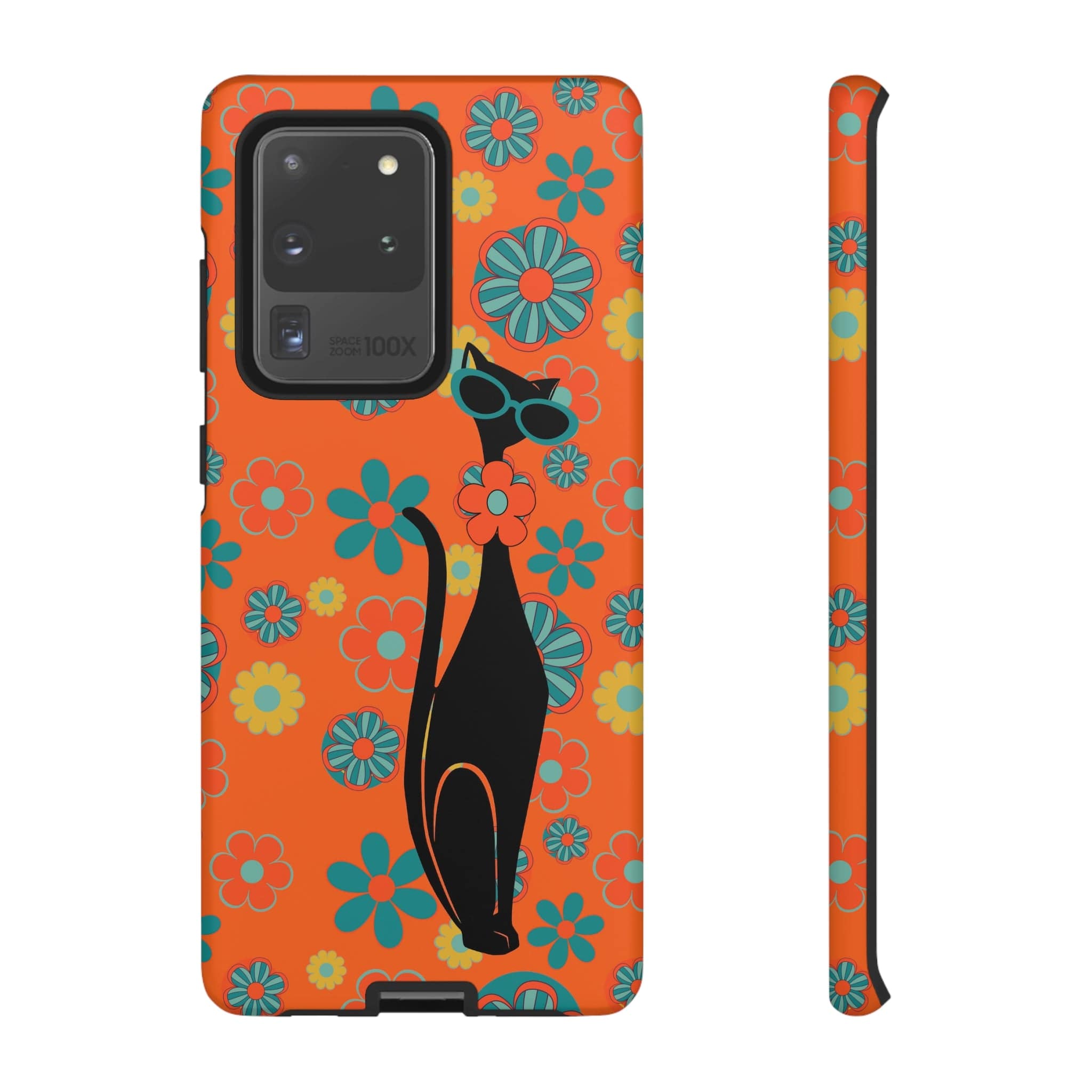 Flower Power, Retro Groovy Atomic Cat, Hipster Style Orange Samsung Galaxy and Google Pixel Tough Cases Phone Case Samsung Galaxy S20 Ultra / Matte