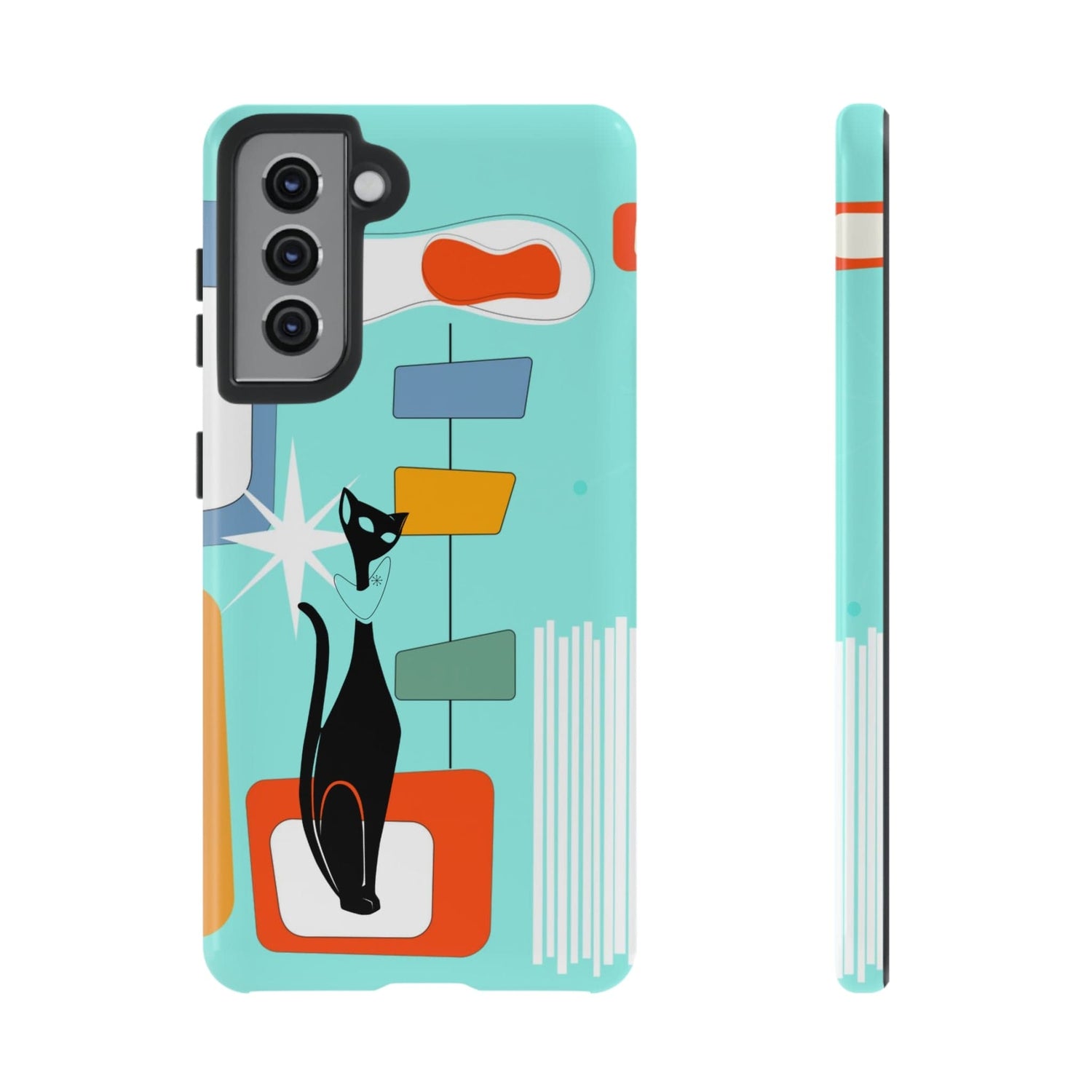 Atomic Cat, Mid Mod Aqua Blue, Geometric, Samsung, Google Pixel, Tough Cases Phone Case Samsung Galaxy S21 / Glossy