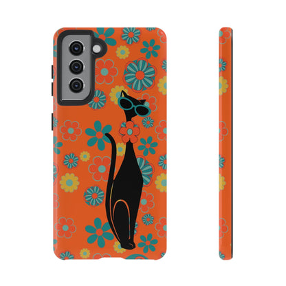 Flower Power, Retro Groovy Atomic Cat, Hipster Style Orange Samsung Galaxy and Google Pixel Tough Cases Phone Case Samsung Galaxy S21 / Glossy