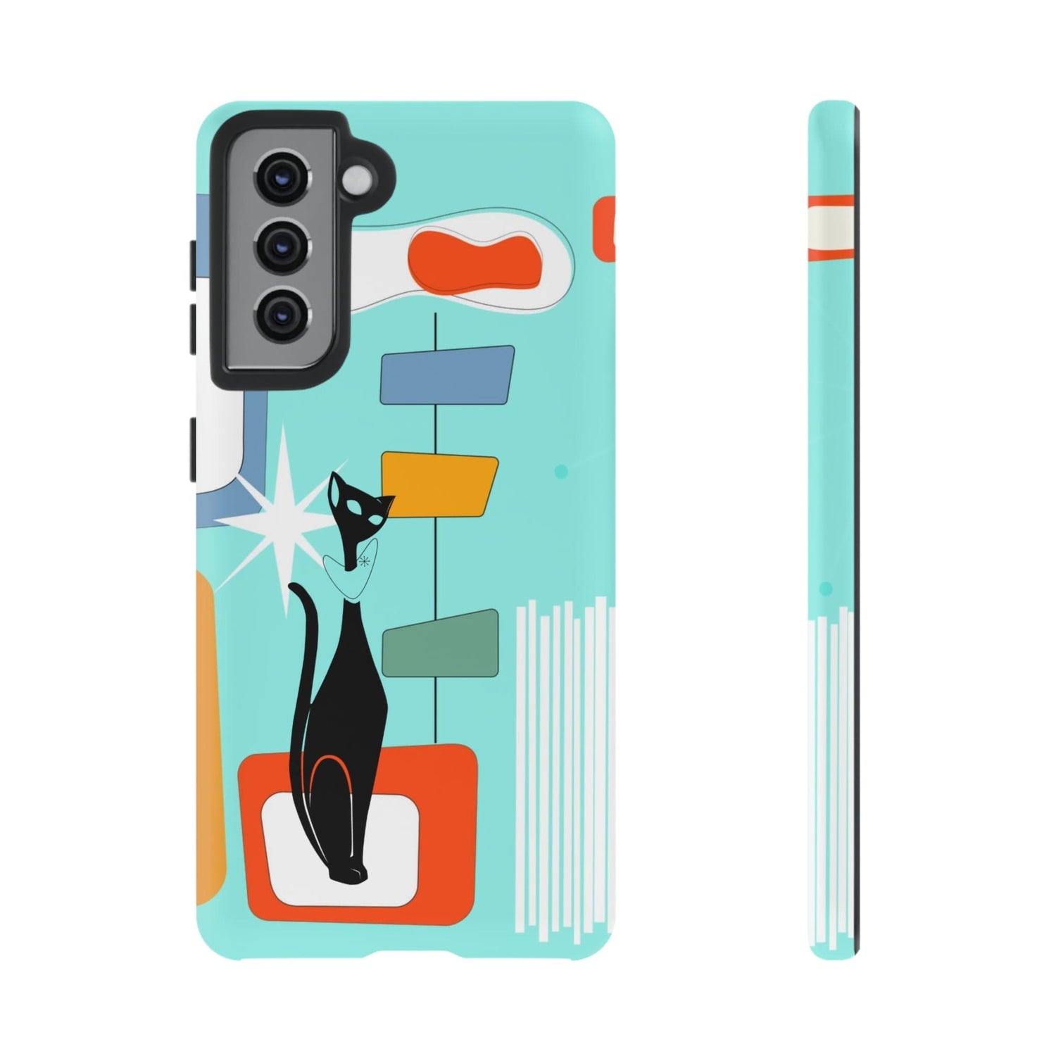 Atomic Cat, Mid Mod Aqua Blue, Geometric, Samsung, Google Pixel, Tough Cases Phone Case Samsung Galaxy S21 / Matte