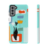 Atomic Cat, Mid Mod Aqua Blue, Geometric, Samsung, Google Pixel, Tough Cases Phone Case Samsung Galaxy S21 Plus / Glossy