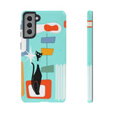 Atomic Cat, Mid Mod Aqua Blue, Geometric, Samsung, Google Pixel, Tough Cases Phone Case Samsung Galaxy S21 Plus / Matte