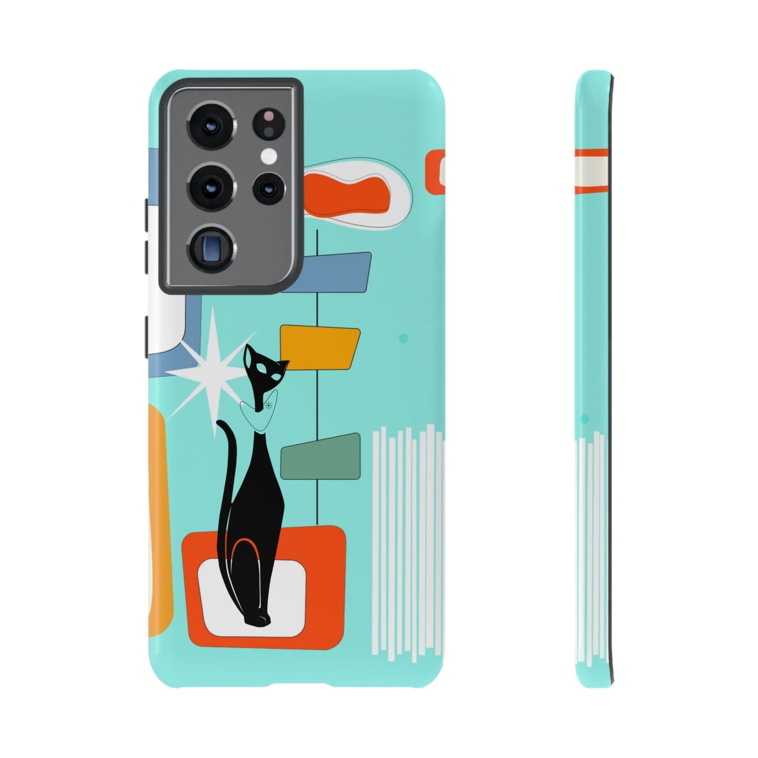 Atomic Cat, Mid Mod Aqua Blue, Geometric, Samsung, Google Pixel, Tough Cases Phone Case Samsung Galaxy S21 Ultra / Glossy