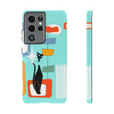 Atomic Cat, Mid Mod Aqua Blue, Geometric, Samsung, Google Pixel, Tough Cases Phone Case Samsung Galaxy S21 Ultra / Matte