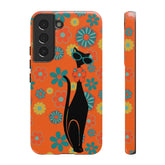 Flower Power, Retro Groovy Atomic Cat, Hipster Style Orange Samsung Galaxy and Google Pixel Tough Cases Phone Case Samsung Galaxy S22 / Glossy Mid Century Modern Gal
