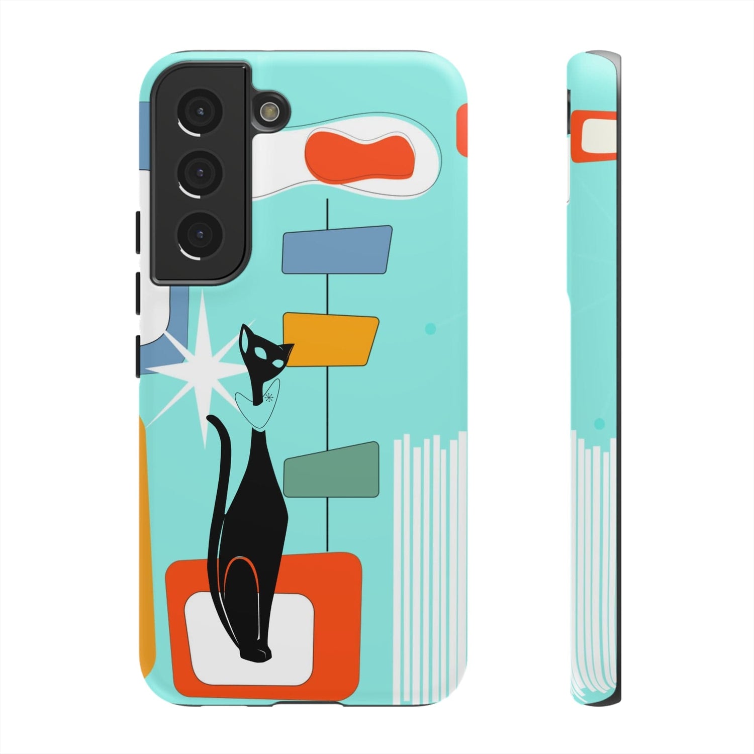 Atomic Cat, Mid Mod Aqua Blue, Geometric, Samsung, Google Pixel, Tough Cases Phone Case Samsung Galaxy S22 / Matte