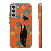 Flower Power, Retro Groovy Atomic Cat, Hipster Style Orange Samsung Galaxy and Google Pixel Tough Cases Phone Case Samsung Galaxy S22 Plus / Glossy Mid Century Modern Gal