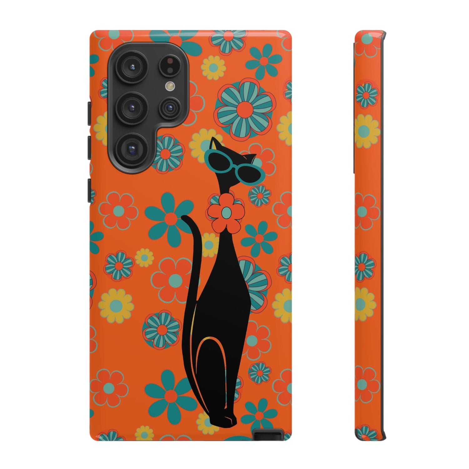 Flower Power, Retro Groovy Atomic Cat, Hipster Style Orange Samsung Galaxy and Google Pixel Tough Cases Phone Case Samsung Galaxy S22 Ultra / Glossy