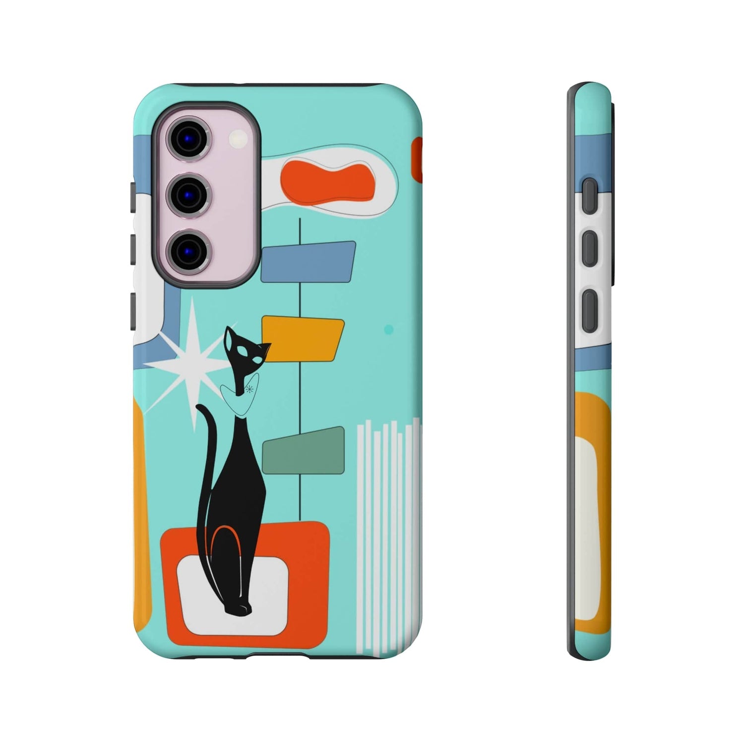 Atomic Cat, Mid Mod Aqua Blue, Geometric, Samsung, Google Pixel, Tough Cases Phone Case Samsung Galaxy S23 Plus / Glossy
