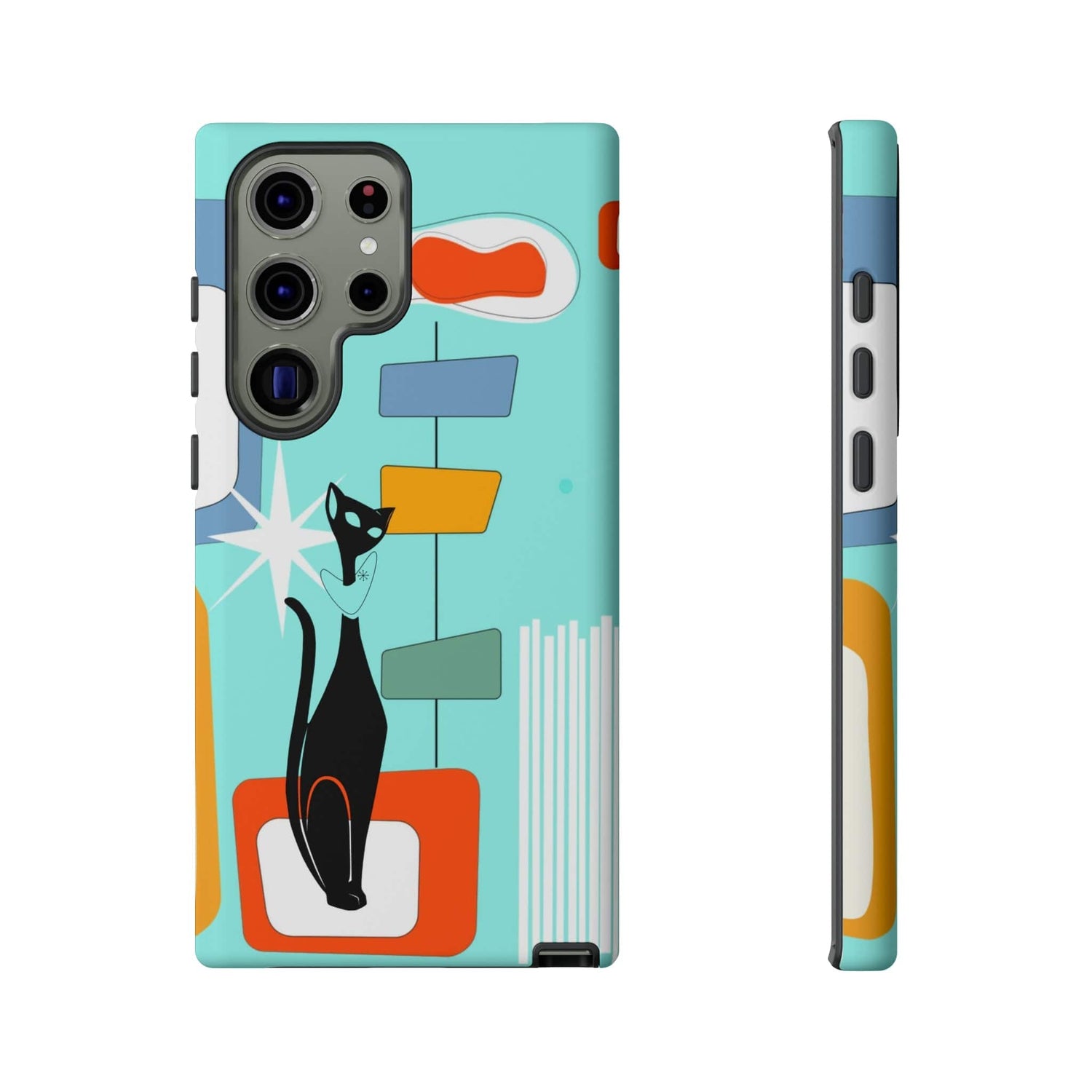 Atomic Cat, Mid Mod Aqua Blue, Geometric, Samsung, Google Pixel, Tough Cases Phone Case Samsung Galaxy S23 Ultra / Matte