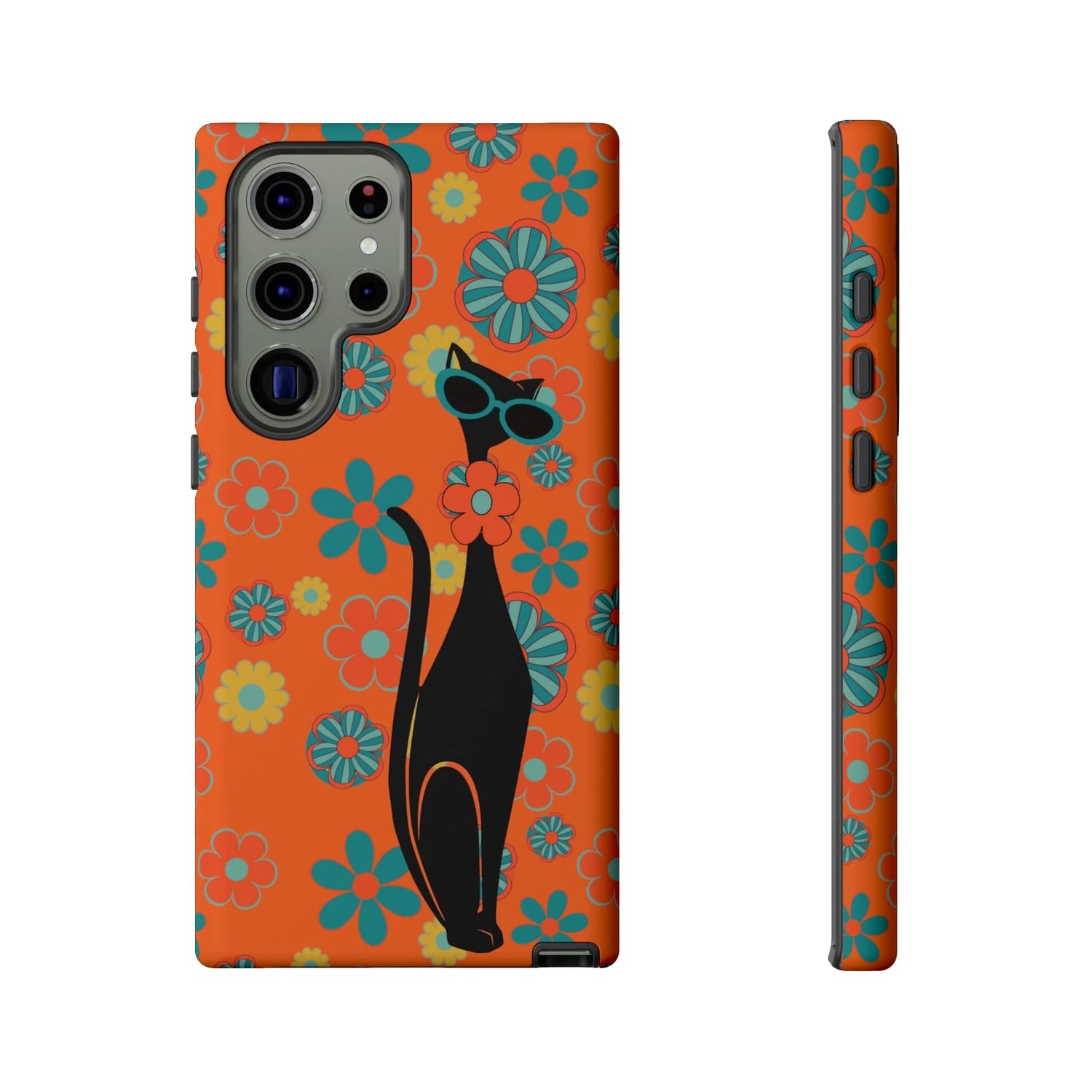Flower Power, Retro Groovy Atomic Cat, Hipster Style Orange Samsung Galaxy and Google Pixel Tough Cases Phone Case Samsung Galaxy S23 Ultra / Matte