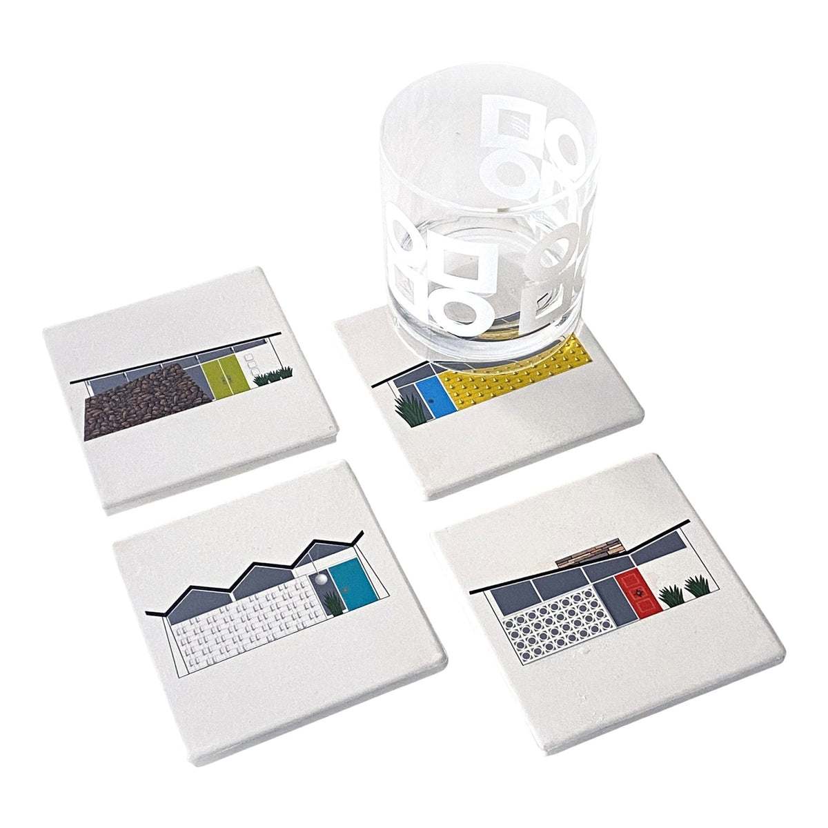 Sandstone Coasters - Midcentury Houses Set of 4