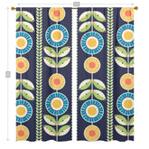 Scandinavian Blue, Green And Orange, Retro Folk Art Flower, Window Curtains (two panels) Curtains
