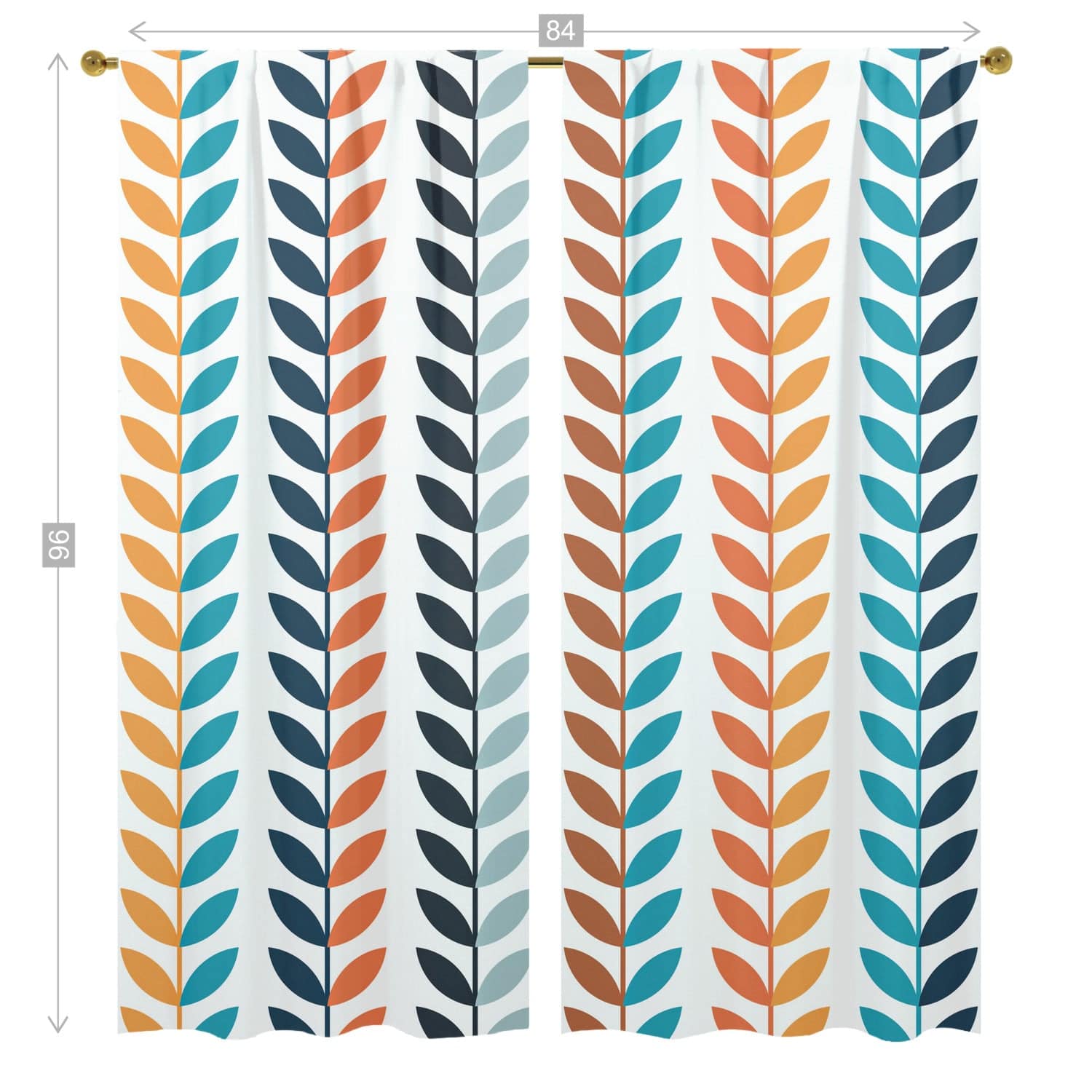 Scandinavian Flower, Modern Danish Mod Retro Window Curtains (two panels) Curtains