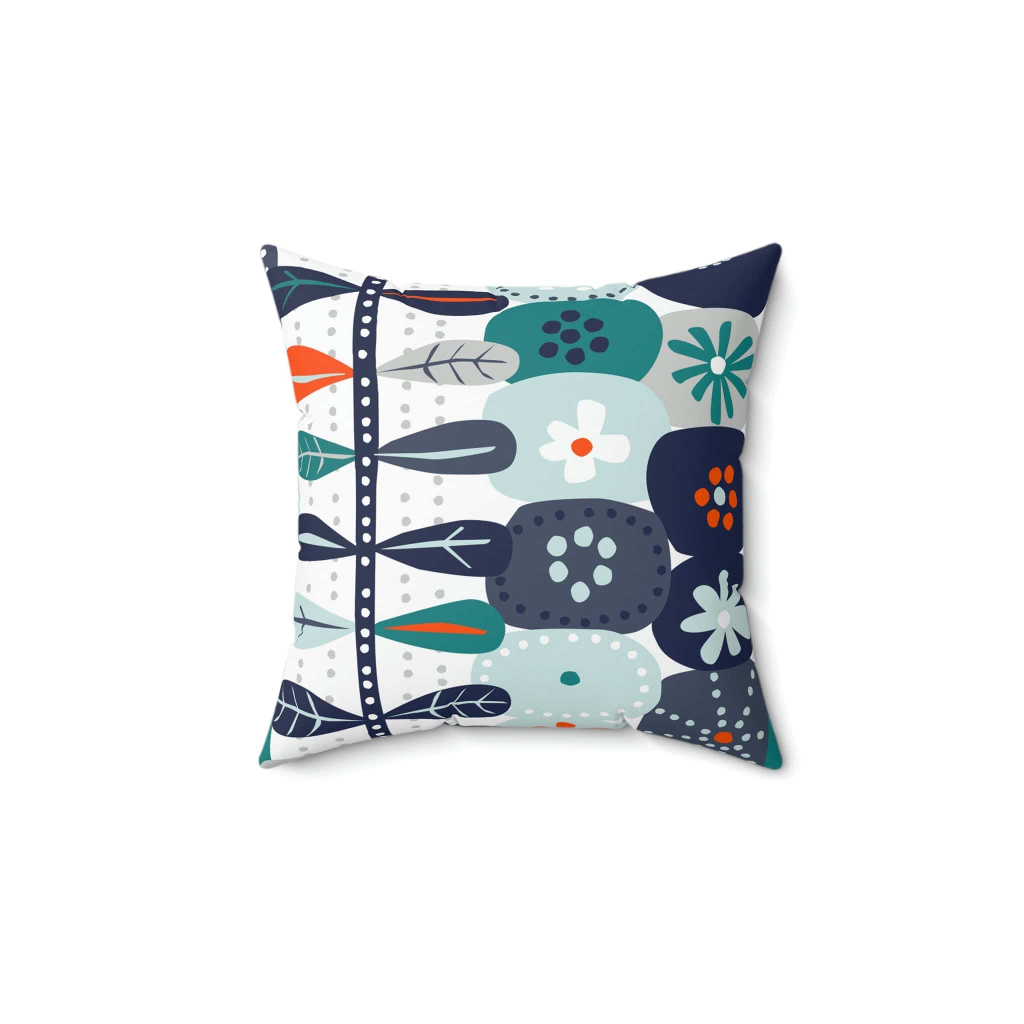 Scandinavian Modern Danish, Hygge Nordic, Mod Flower, Blue, Teal, Orange, Mist Blue, Geometric Flower, Pillow And Insert Home Decor