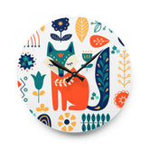 Scandinavian, Retro Modern Danish Fox Floral Acrylic Wall Clock Home Decor Mid Century Modern Gal