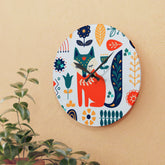 Scandinavian, Retro Modern Danish Fox Floral Acrylic Wall Clock Home Decor Mid Century Modern Gal