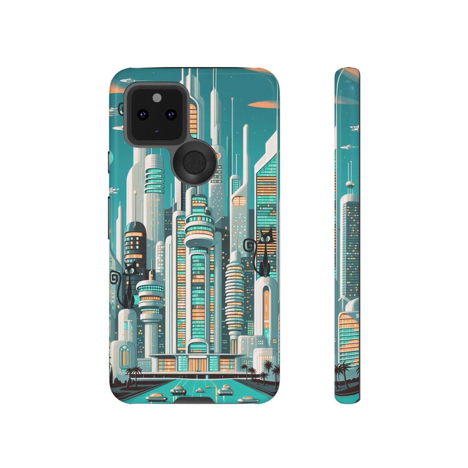 Sci-Fi Atomic Cat City, Mid Century Modern Phone Tough Cases Phone Case