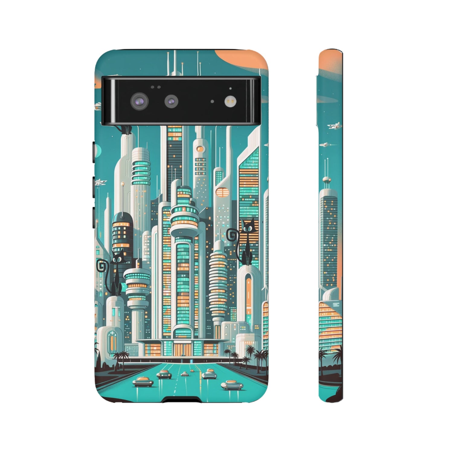 Sci-Fi Atomic Cat City, Mid Century Modern Phone Tough Cases Phone Case