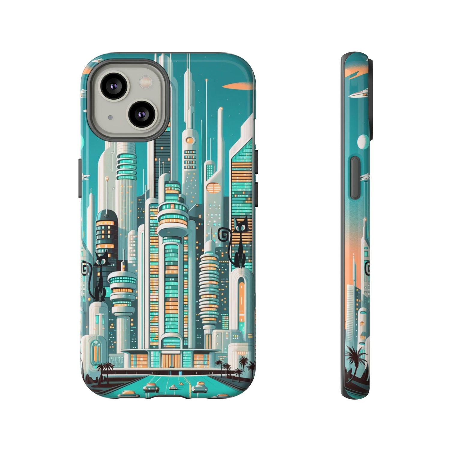 Sci-Fi Atomic Cat City, Mid Century Modern Phone Tough Cases Phone Case