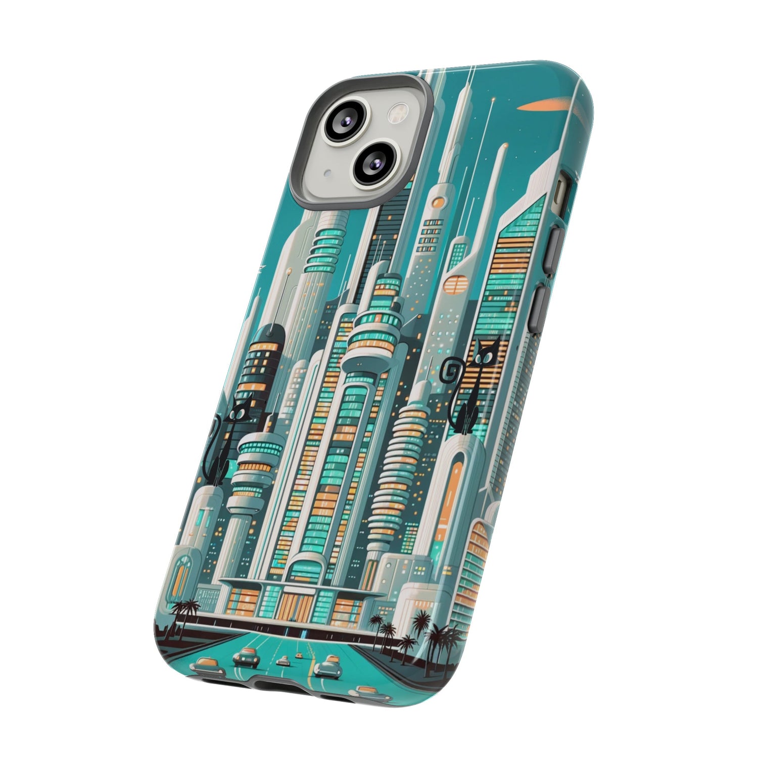 Sci-Fi Atomic Cat City, Mid Century Modern Phone Tough Cases Phone Case